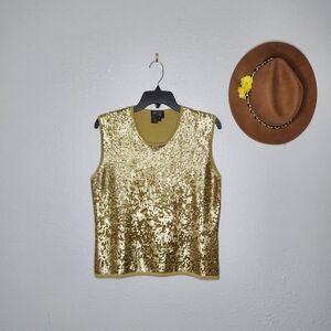 Lafayette 148 New York Size L Silk Gold Sequin Tank Top